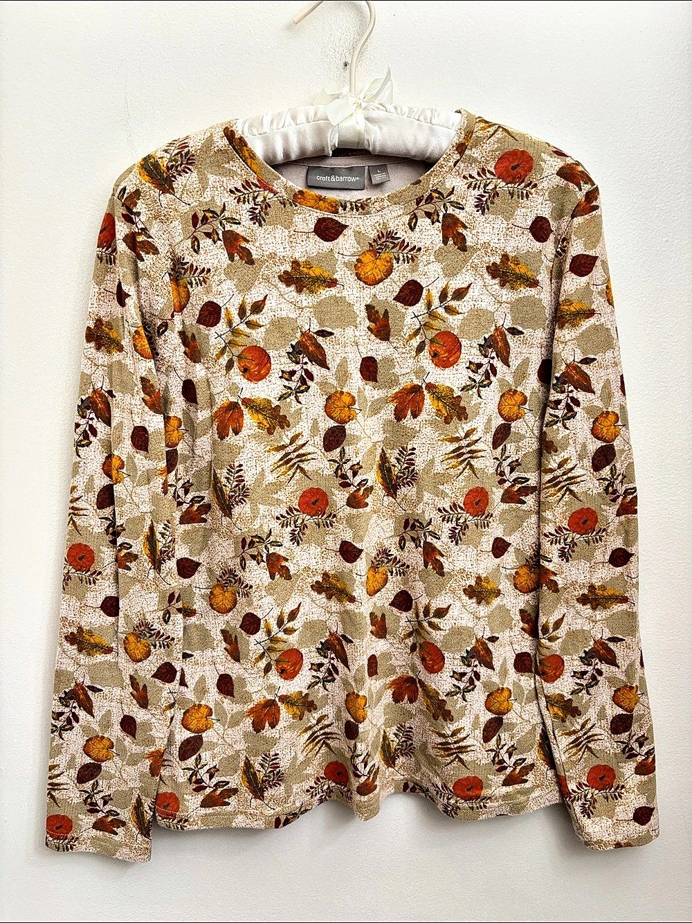 Croft & Barrow Fall Long Sleeve in Beige & Orange Size Large